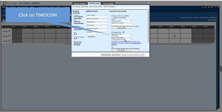 ETA via the Telematics Provider TIMOCOM - Cargoclix
